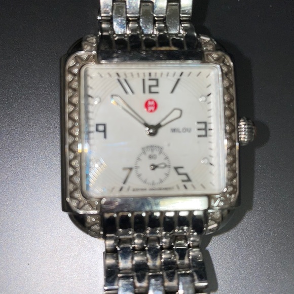 Michele Milou Diamond Stainless Steel square Watch with crystal, 66 diamonds - Picture 3 of 9